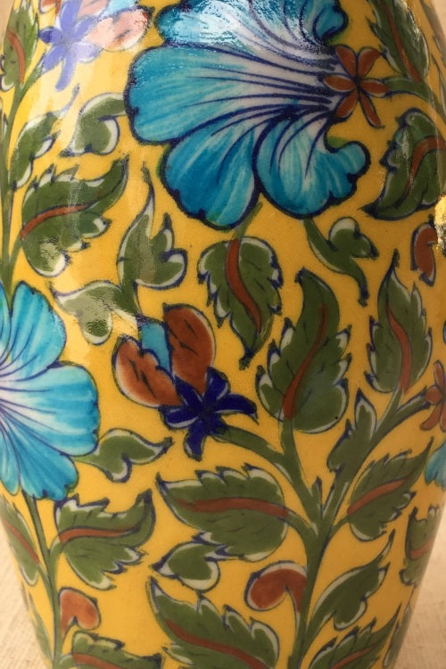 Ram Gopal Blue Pottery Handcrafted 'Drum Vase' Yellow Vase