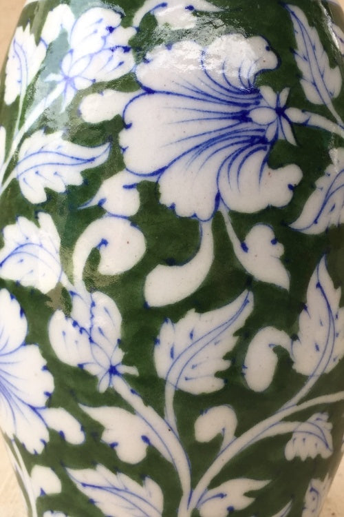 Ram Gopal Blue Pottery Handcrafted 'Drum Vase' Green Vase