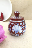 Ram Gopal Blue Pottery Handcrafted 'Sugar Pot ' Red White Jar