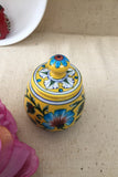 Ram Gopal Blue Pottery Handcrafted 'Sugar Pot ' Yellow Green Jar