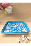 Ram Gopal Blue Pottery Handcrafted 'Flower Tray ' Light Blue White