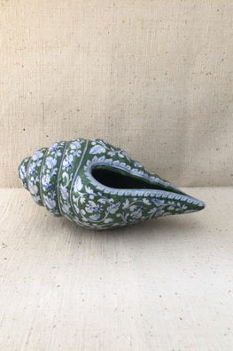 Ram Gopal Blue Pottery Handcrafted 'Spritual Shank ' Green, White
