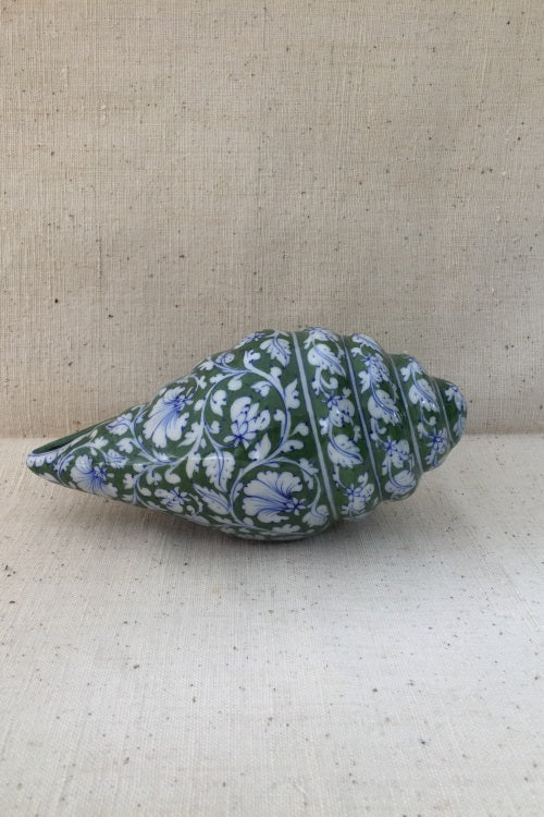 Ram Gopal Blue Pottery Handcrafted 'Spritual Shank ' Green, White