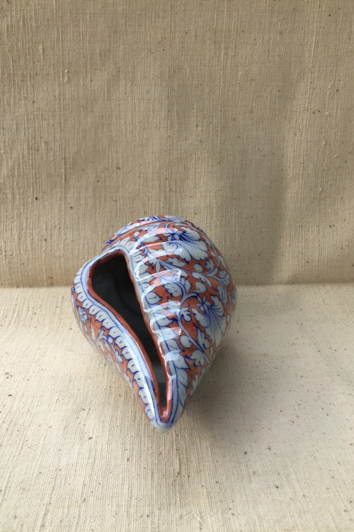 Ram Gopal Blue Pottery Handcrafted 'Spritual Shank ' Red, White