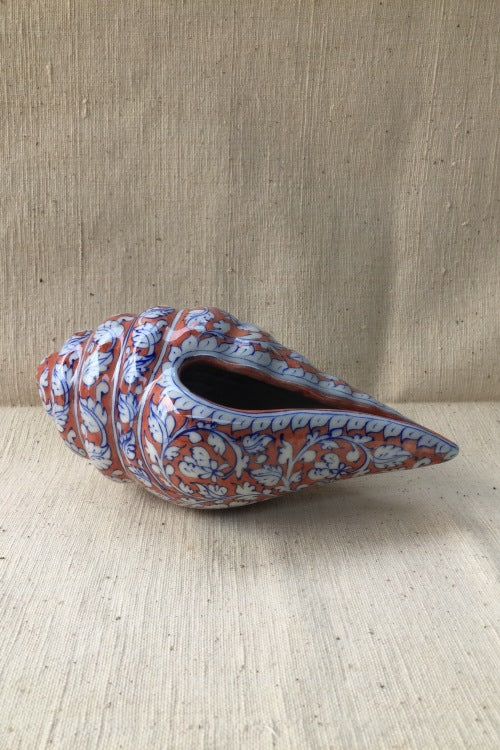 Ram Gopal Blue Pottery Handcrafted 'Spritual Shank ' Red, White