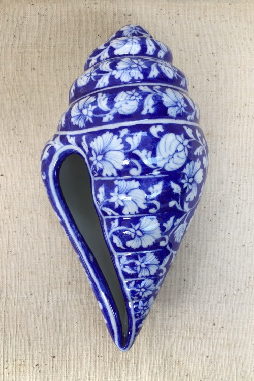 Ram Gopal Blue Pottery Handcrafted 'Spritual Shank ' Blue, White