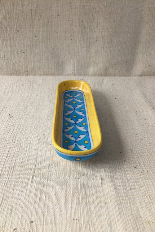 Ram Gopal Blue Pottery Handcrafted 'Serving Tray ' Blue Yellow