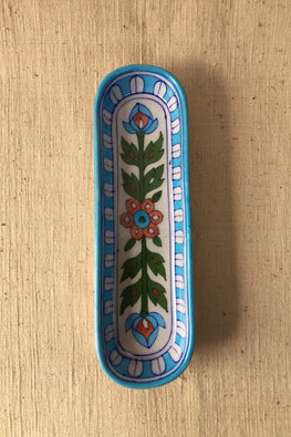Ram Gopal Blue Pottery Handcrafted 'Flower Tray ' Blue Green