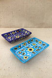 Ram Gopal Blue Pottery Handcrafted 'Playful Snack Rectangle Tray ' Blue Green