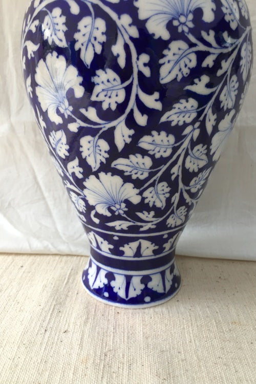 Ram Gopal Blue Pottery Handcrafted 'Flower Vase ' Blue White