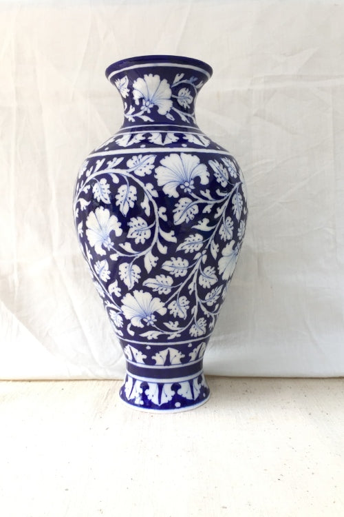 Ram Gopal Blue Pottery Handcrafted 'Flower Vase ' Blue White