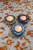 Ram Gopal Blue Pottery Handcrafted 'Paan Diya T-Candles ' Blue White