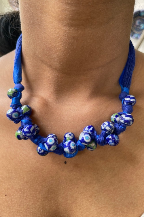 Blue Pottery Handcrafted Blue Knot Necklace
