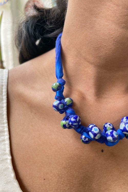 Blue Pottery Handcrafted Blue Knot Necklace