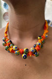 Blue Pottery Handcrafted Orange And Yellow Knot Necklace