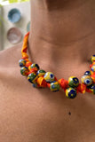 Blue Pottery Handcrafted Orange And Yellow Knot Necklace