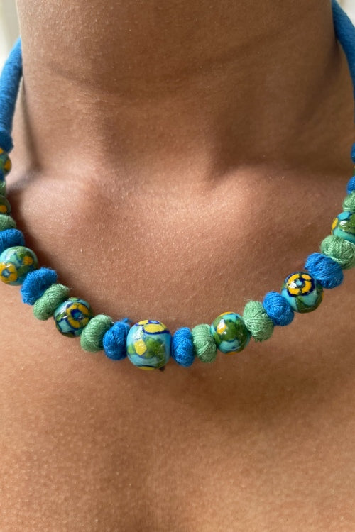 Blue Pottery Handcrafted Beaded Light Blue Necklace