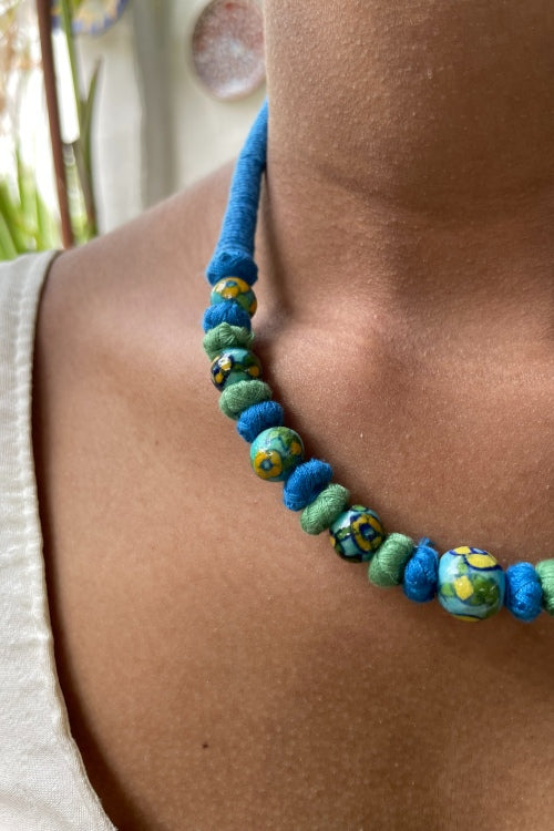 Blue Pottery Handcrafted Beaded Light Blue Necklace