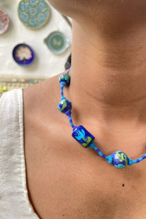 Blue Pottery Handcrafted Adjustable Blue Necklace