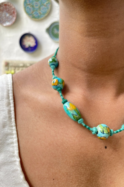 Blue Pottery Handcrafted Adjustable Light Blue Necklace