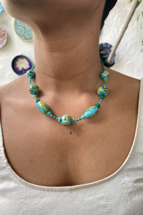 Blue Pottery Handcrafted Adjustable Light Blue Necklace