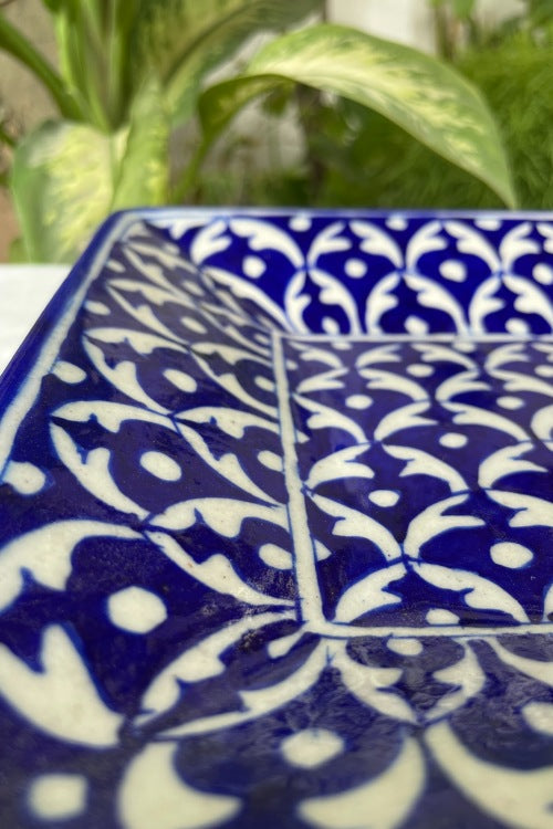 Blue Pottery Handcrafted Geometric Blue Square Tray