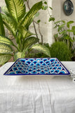 Blue Pottery Handcrafted Geometric Leaf Blue Square Tray