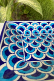 Blue Pottery Handcrafted Geometric Leaf Blue Square Tray