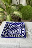 Blue Pottery Handcrafted Geometric Arch Blue Square Tray