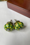 Blue Pottery Handcrafted Round Green Flower Door Knobs (Set Of 2)