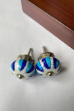 Blue Pottery Handcrafted Round Blue And White Flower Door Knobs (Set Of 2)