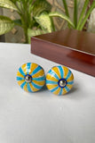 Blue Pottery Handcrafted Round Blue Yellow Flower Door Knobs (Set Of 2)