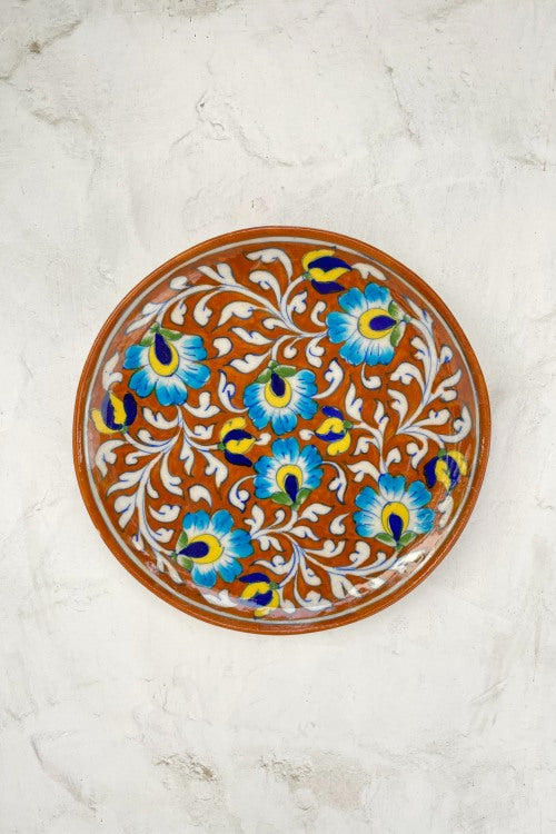 Blue Pottery Handcrafted Wall Hanging Plate Red