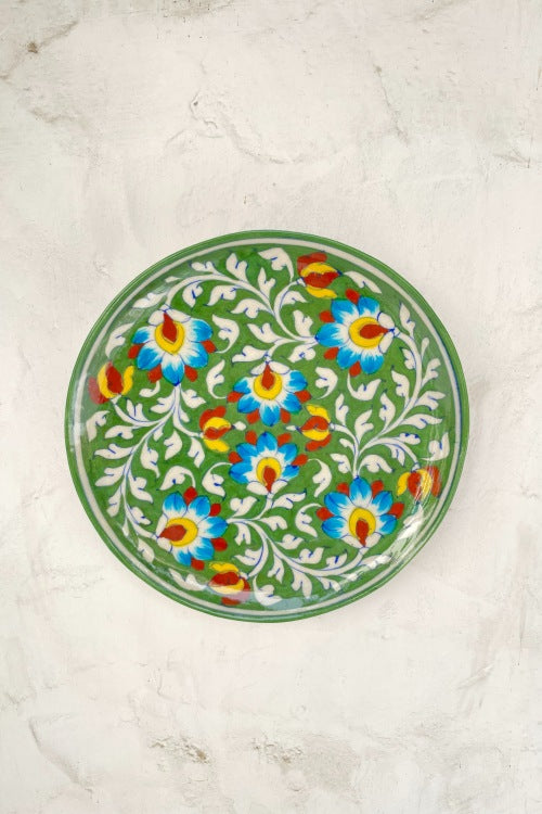 Blue Pottery Handcrafted Wall Hanging Plate Green