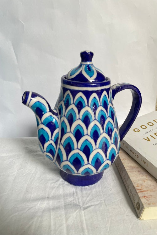 Blue Pottery Handcrafted Blue Peacock Kettle