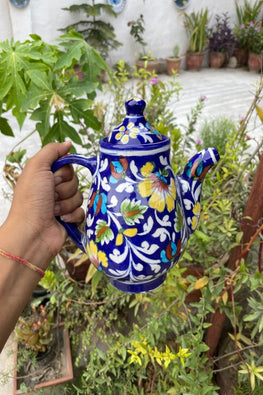 Blue Pottery Handcrafted Blue Flower Kettle