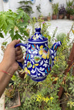Blue Pottery Handcrafted Blue Flower Kettle