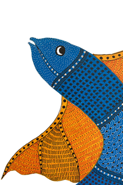 Froggmag' Folk Painting Gond - Fish - Blue