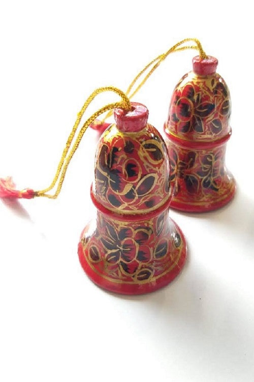 Set of 6 Multicolor Assorted Hand-painted Christmas bells with gift pouch