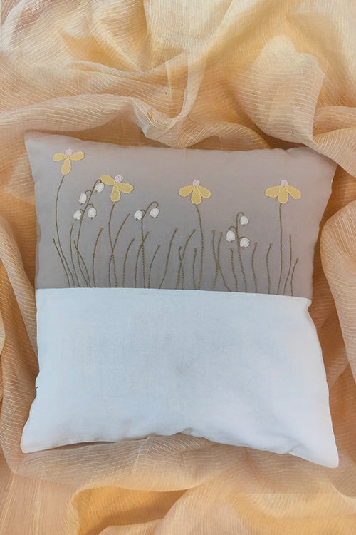 Floral Hand Embroidered Dual Color Cushion Cover