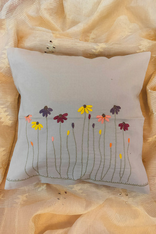 Whe Multicolor Hand Embroidered Floral Cushion Cover