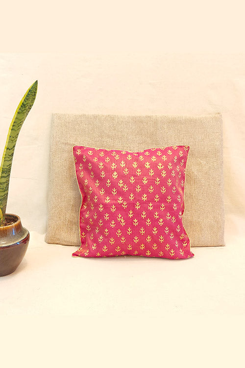 Whebyabira-Handblock printed Pink Kota festive cushion cover