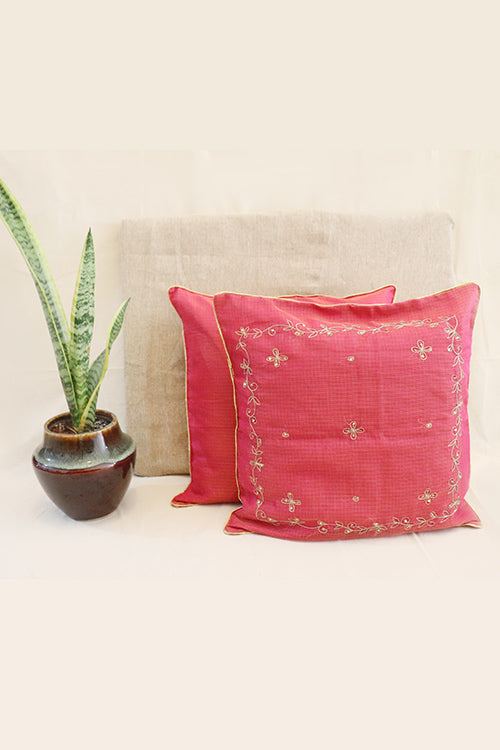 Whebyabira-Handmade Solid Pink Kota festive cushion cover