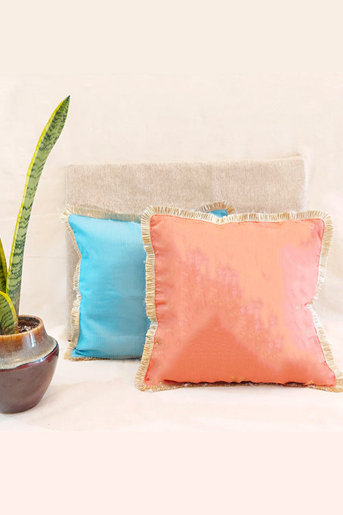 Whebyabira-Handmade Solid Blue Kota festive cushion cover