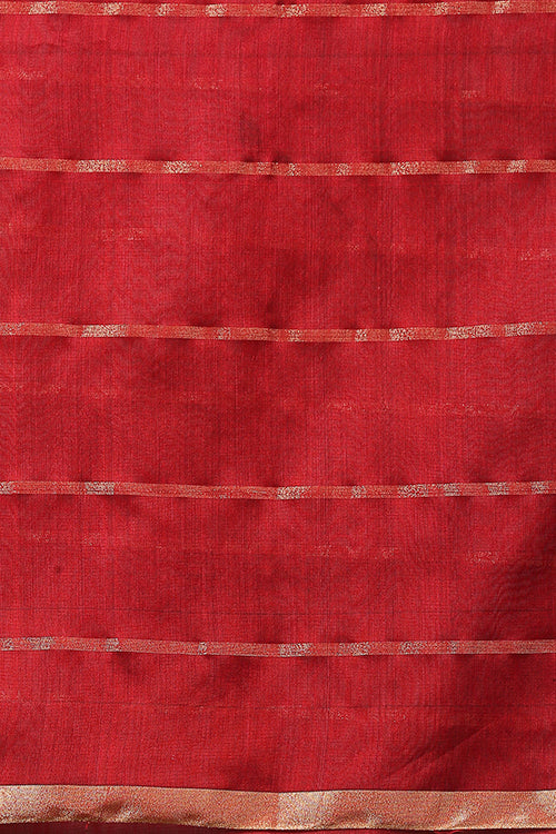 Handweave Maheshwari Handloom  Silk Cotton Saree Col- Red