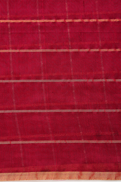 Handweave Maheshwari Handloom Silk Cotton Saree Col- Majenta with Gold Border