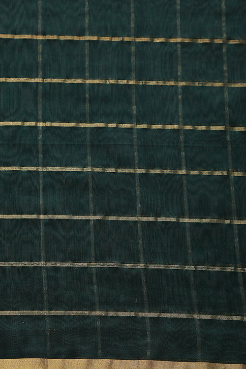Handweave Maheshwari Handloom Silk Cotton Saree Col-Dark Green