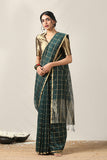 Handweave Maheshwari Handloom Silk Cotton Saree Col-Dark Green