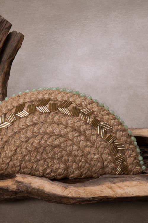 Dhaaga Naked Jute Half Moon Clutch Bag