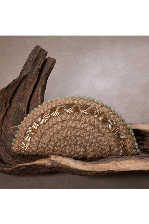 Dhaaga Naked Jute Half Moon Clutch Bag